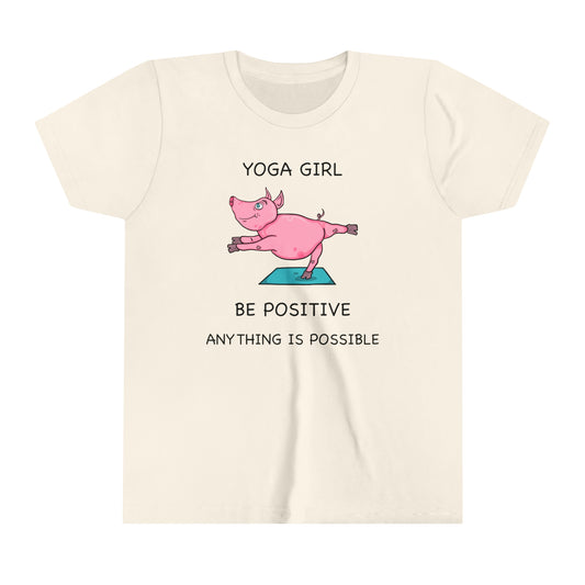 Piggy Yoga-Be Positive-Youth Short Sleeve Tee-Cartoon Yoga
