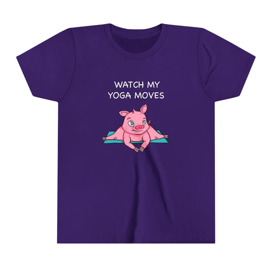 Piggy-Yoga Moves, Youth Short Sleeve Tee-Cartoon Yoga