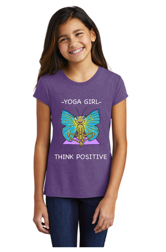 Butterfly Yoga Shirt Kids Girls "Think Positive " Girls